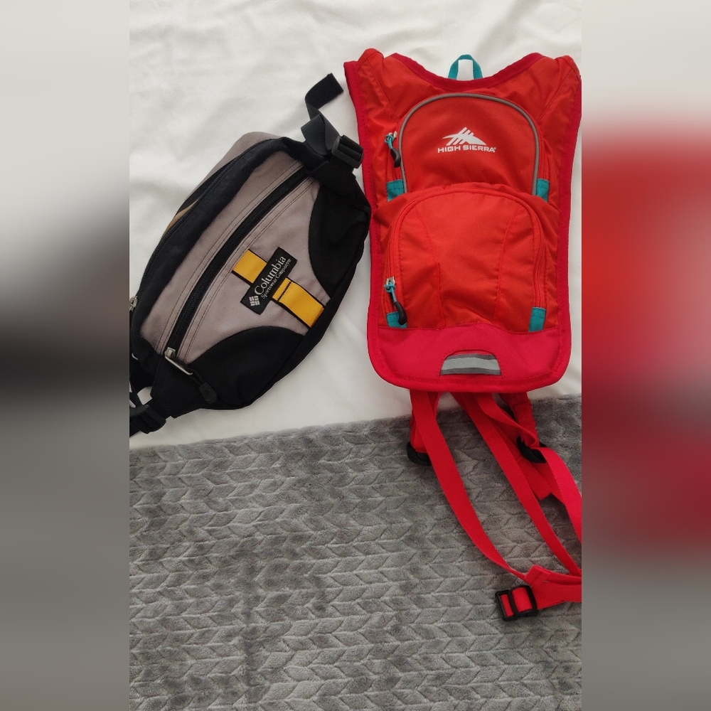 Backpack and Columbia fanny pack